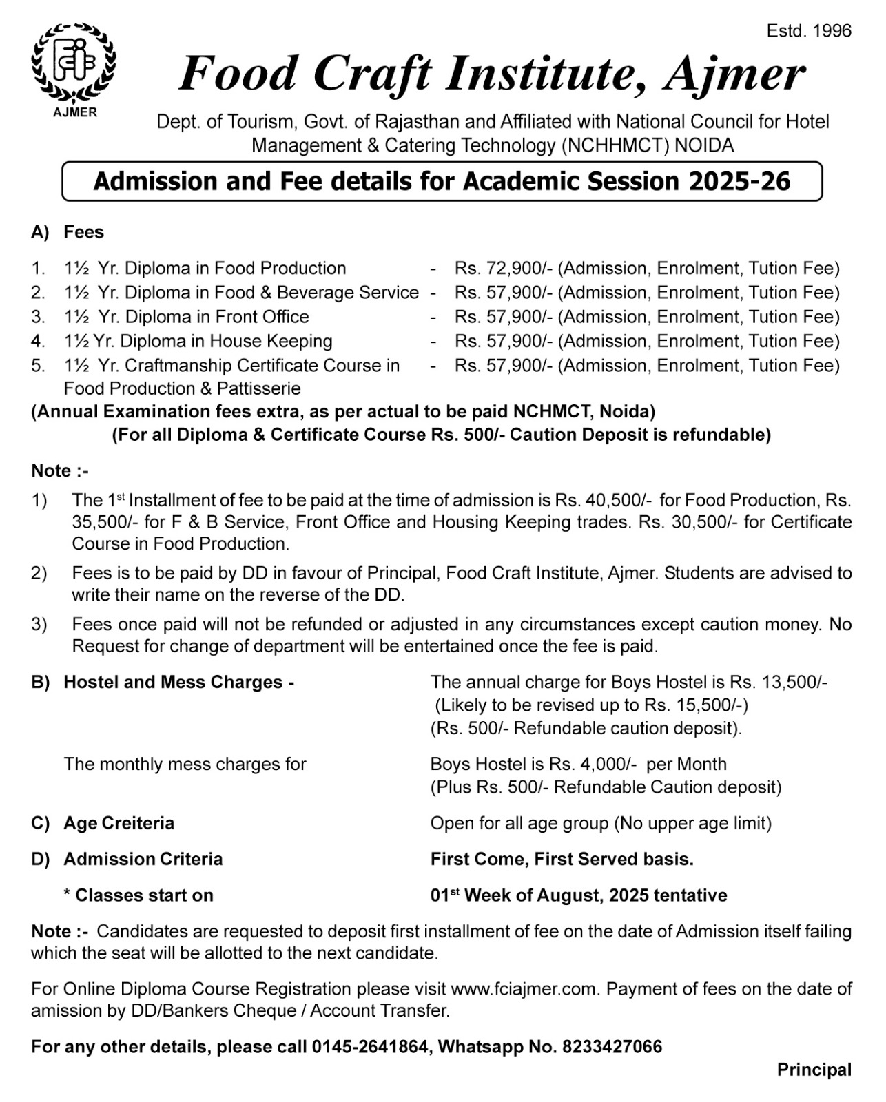 Admission and Fee